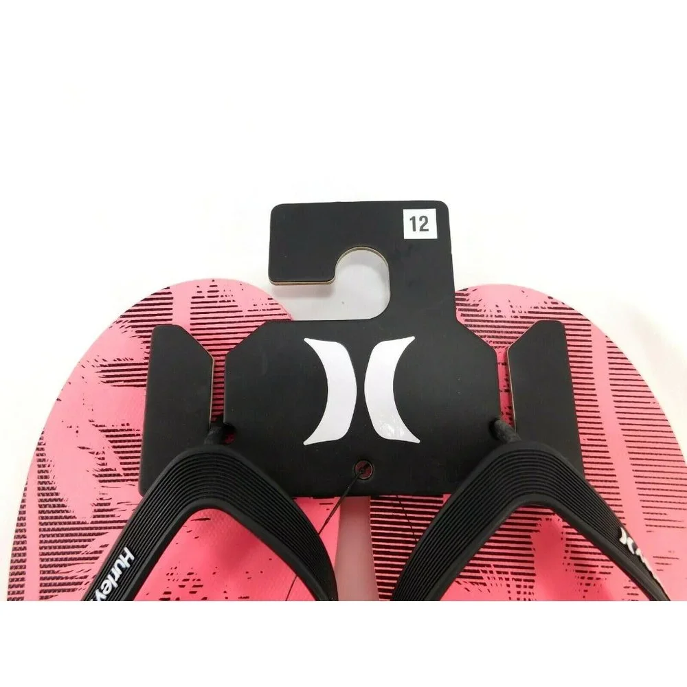 Hurley Flip Flops Thong Sandals - Pink & Black Palm Trees - HFS0005-691 Men's - Picture 2 of 4